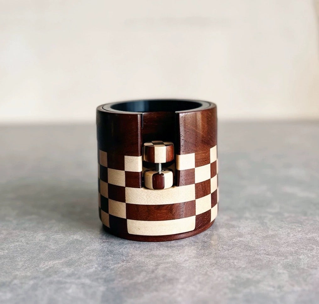 Handmade Checked 58MM Portafilter Handle (Just Wooden Part )+Wooden Tamping Station